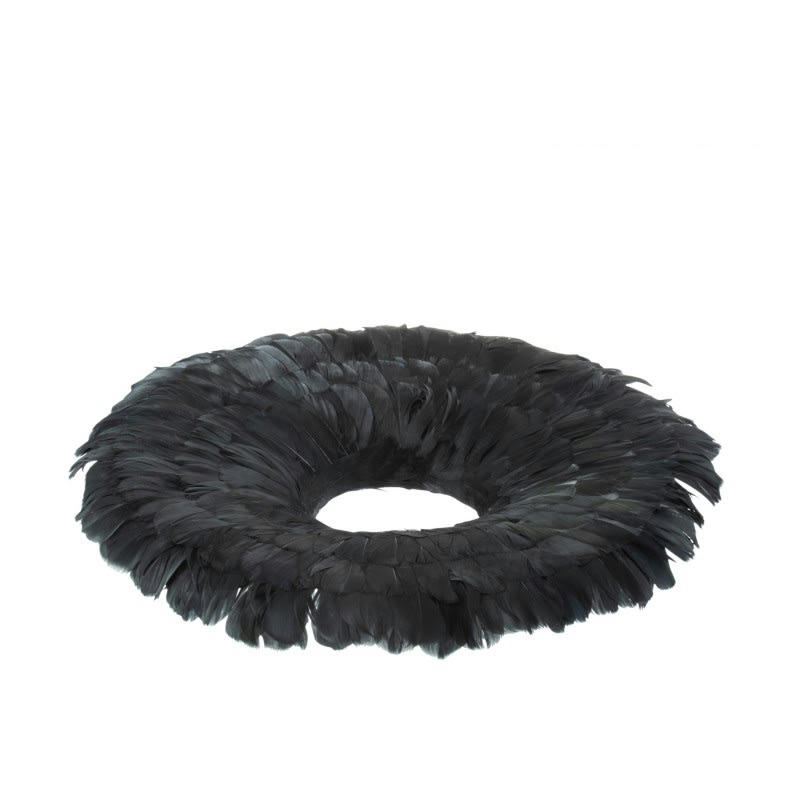 PLUMES - Couronne décorative plumes noires D52cm