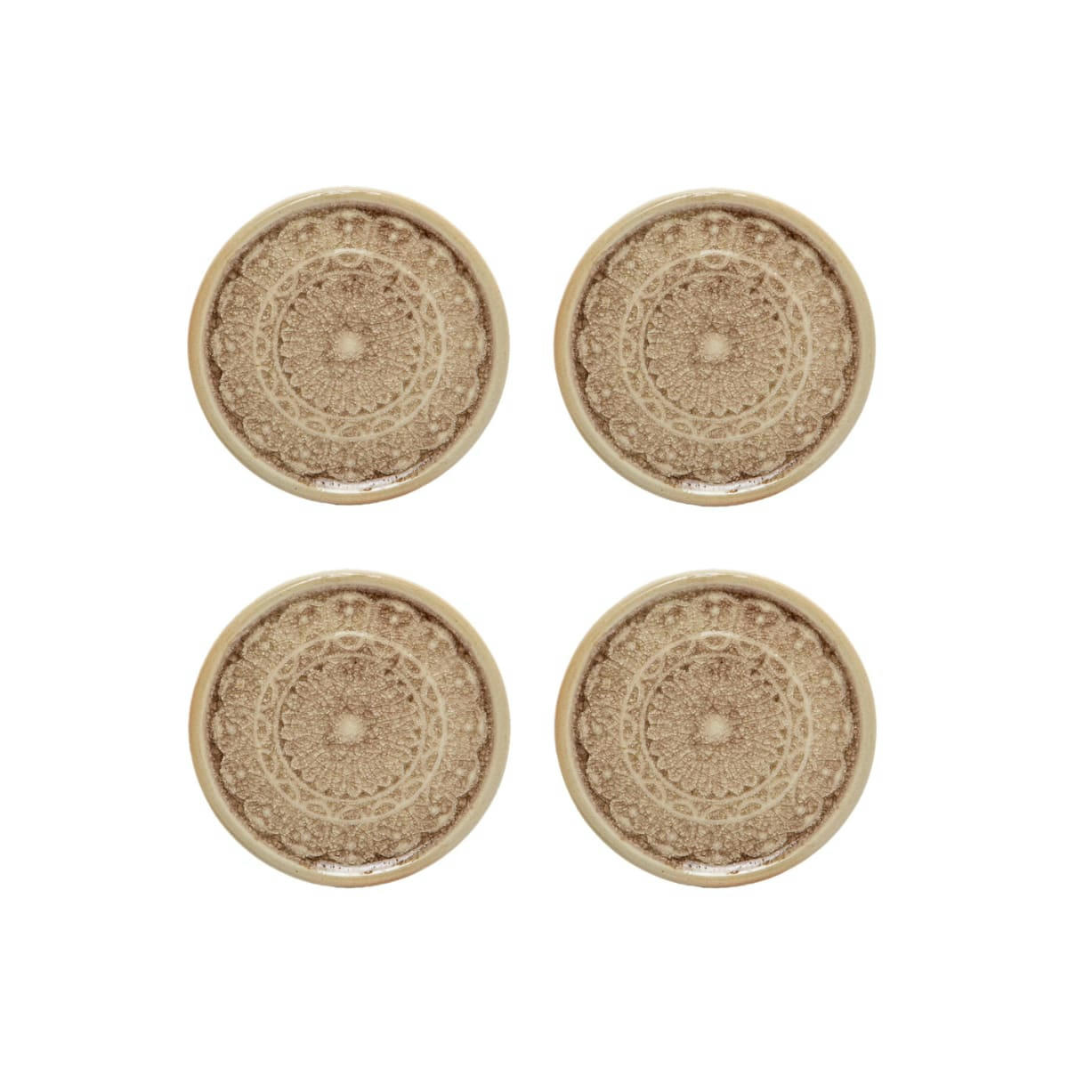 DOILY - Set de 4 Porte-Bougies soucoupes en céramique beige D11
