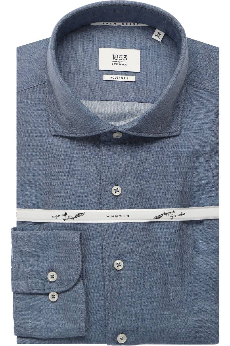 ETERNA 1863 Soft Tailoring Modern Fit Leinenhemd marine, Einfarbig