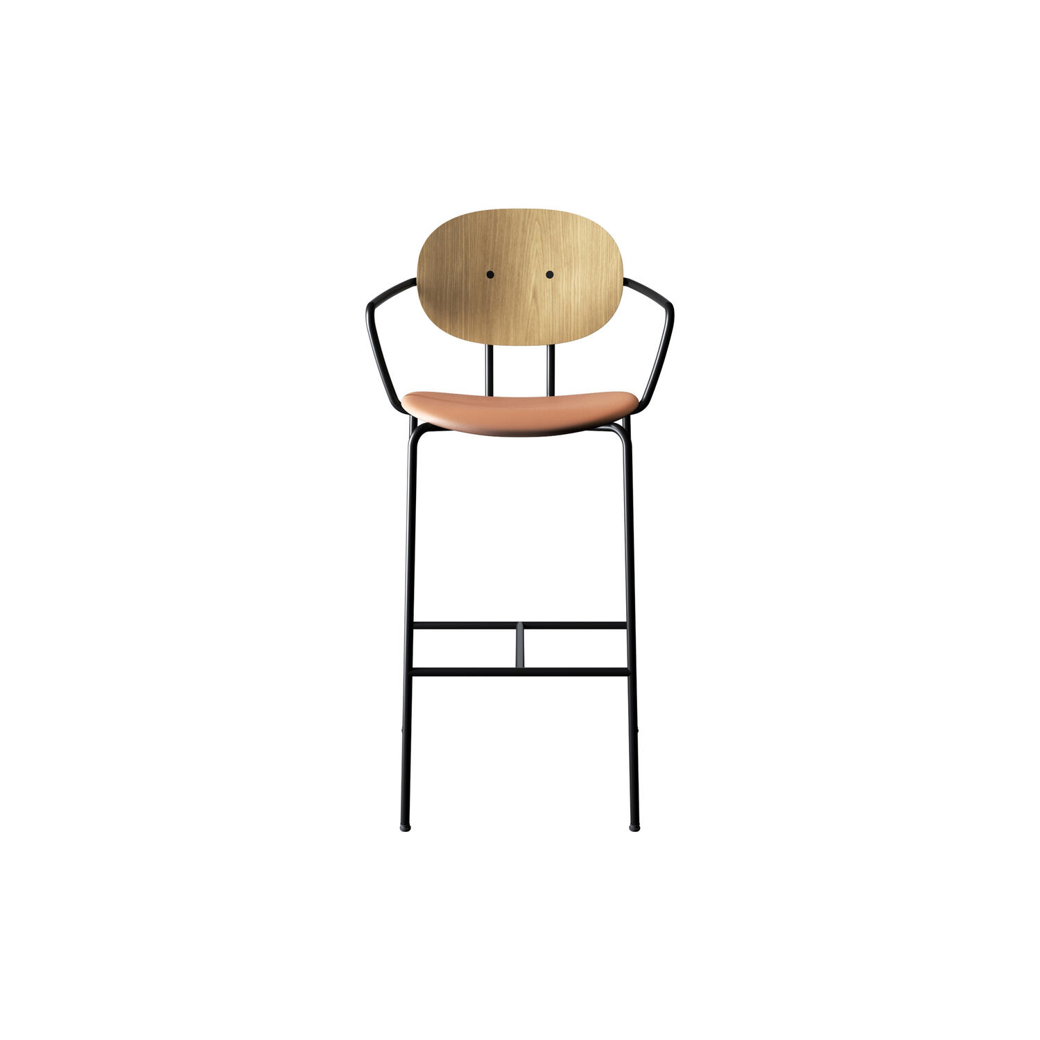 PIET HEIN Bar Chair with Arms, hvidpigmenteret eg/Silk Cognac