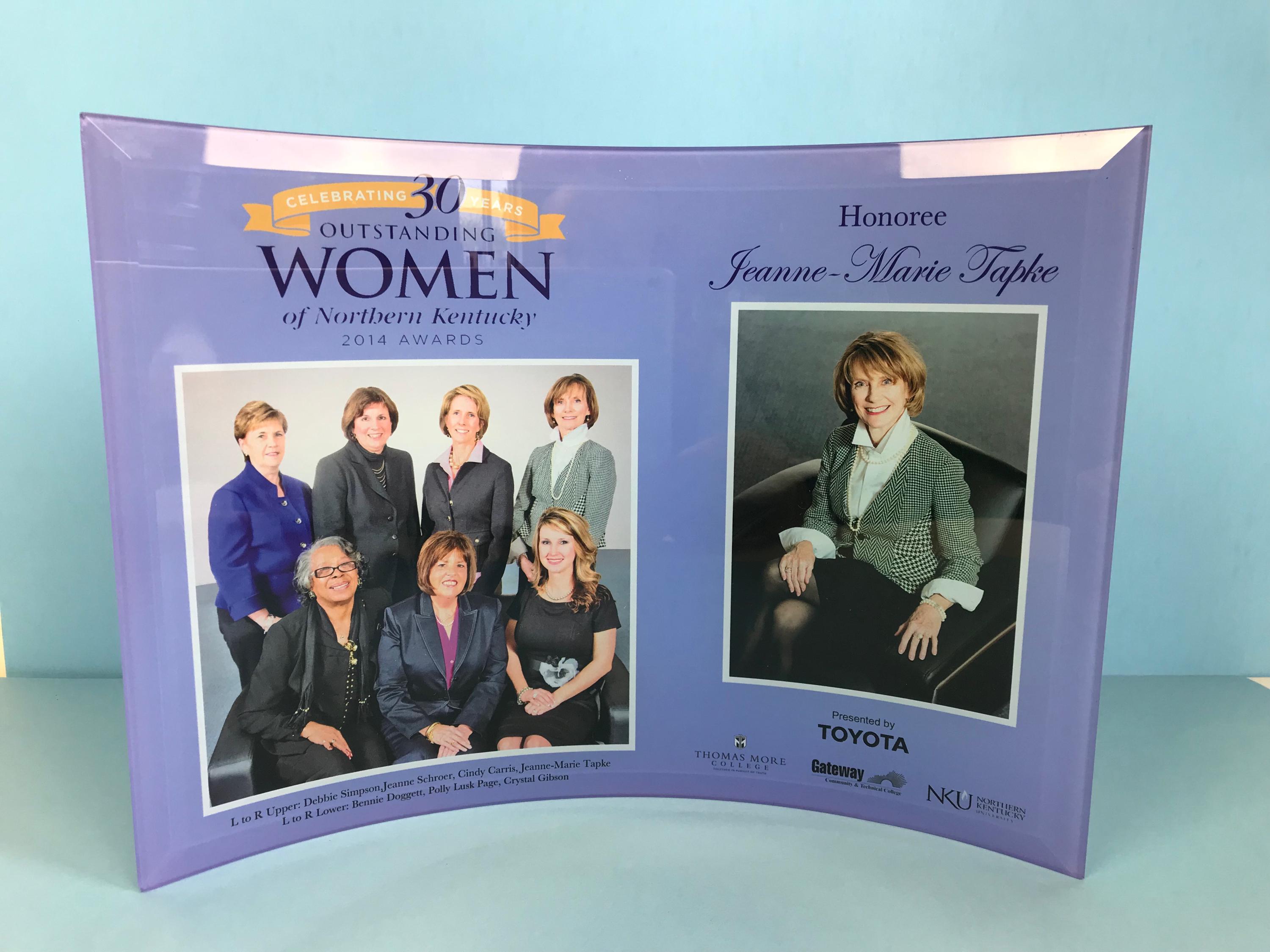 Glass Photo Print ~ Outstanding Women Awards Honoree Glass Stand ~ Family Portrait Display ~ Anniversary Glass Photo Print for Her or Him