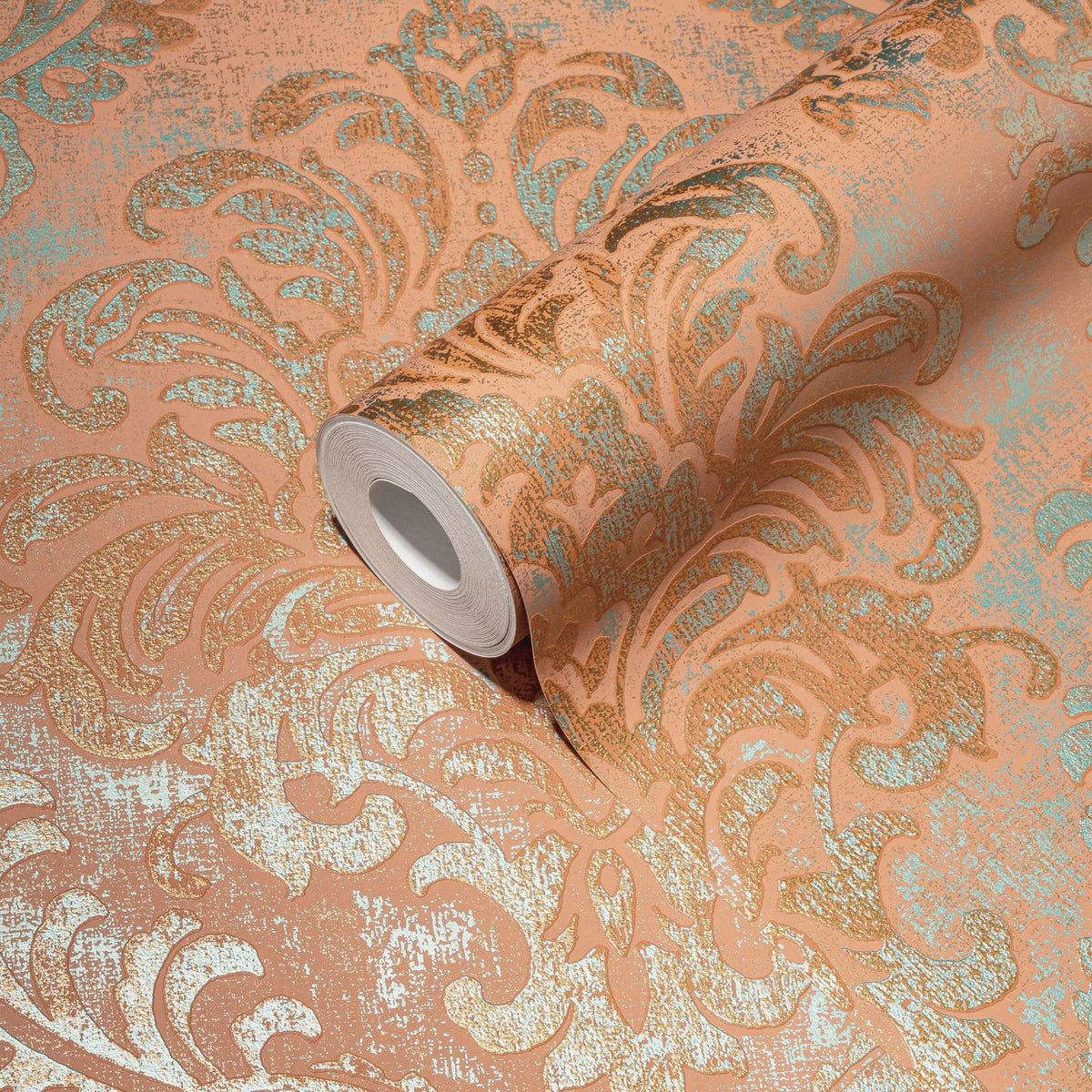 Livingwalls behang ornamenten oranje, roze, turquoise en goud - 53 cm x 10.05 m - AS-391121