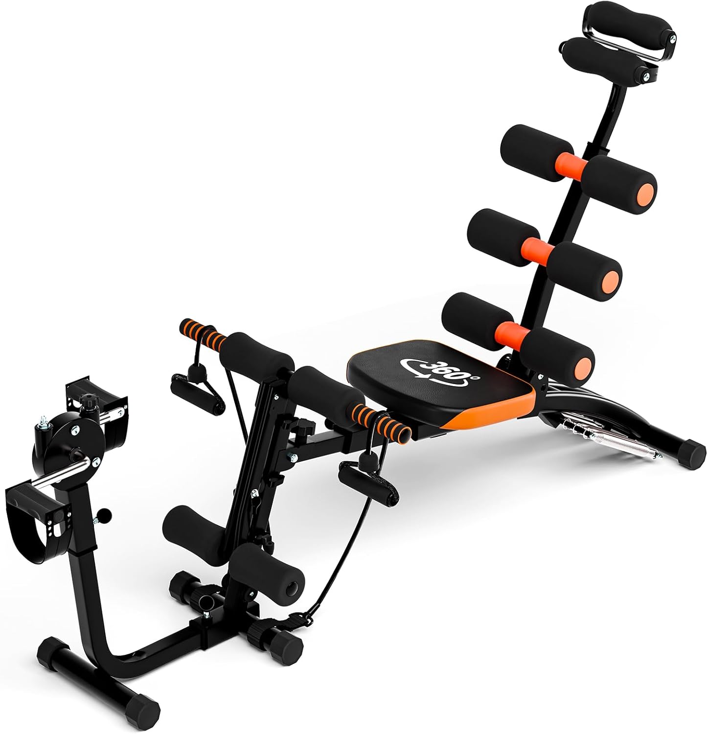 Ab Machine for Home Gym, 6 in 1 Adjustable Ab Workout Bench and Core Trainer, Foldable Sit Up Equipment with Resistant Bands for Total Body Fitness