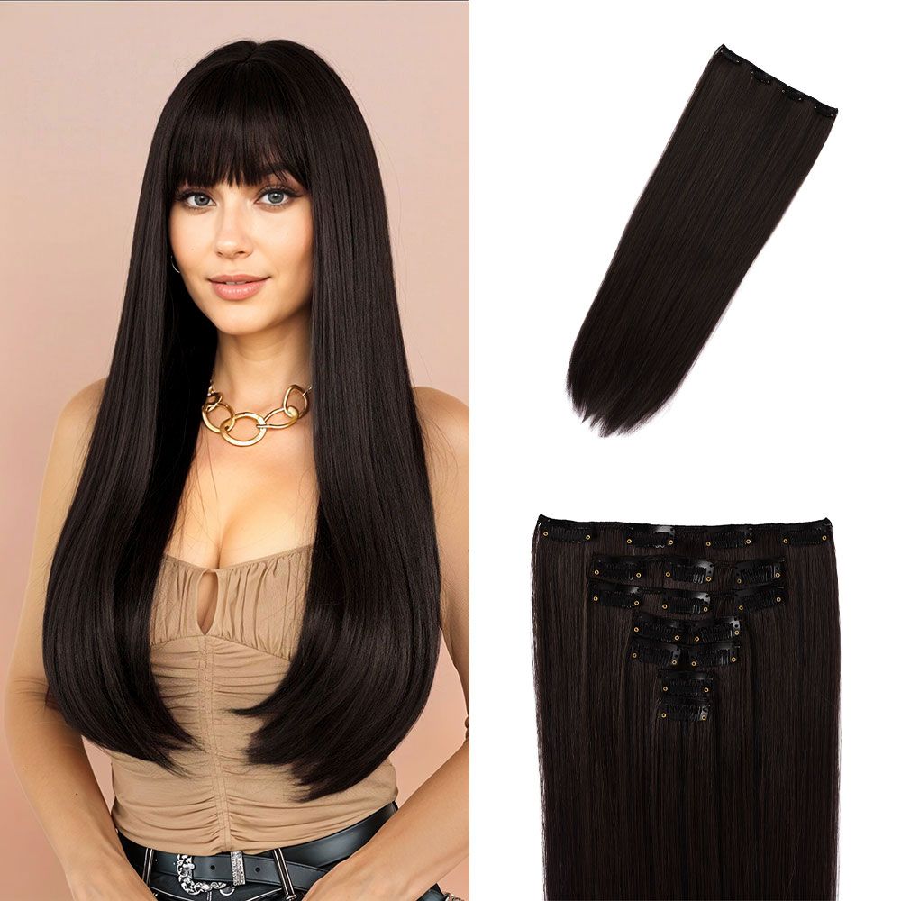 H&O Direct 7Pcs Fashion Brown Clip-In Straight Hair Extensions