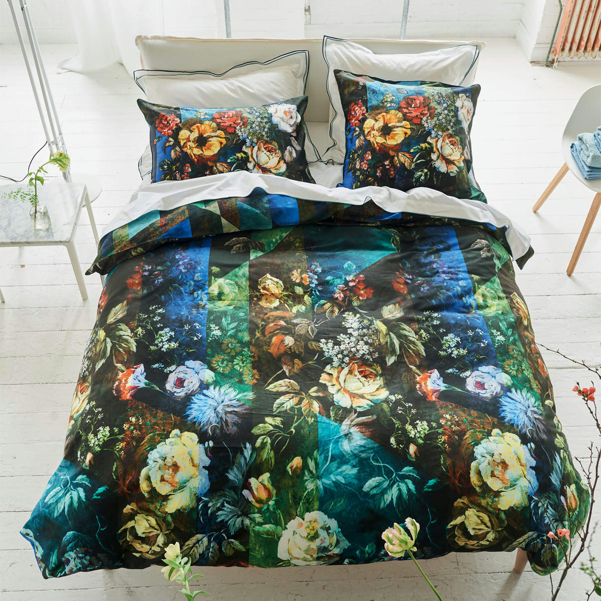 MINAKARI COBALT - Housse de couette en satin de coton bleu 240x220