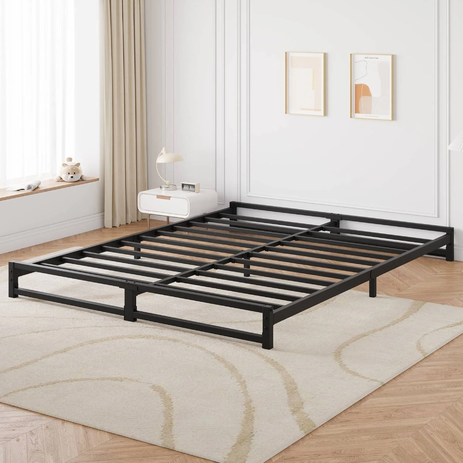 Durable Heavy Duty Metal Bed Frame with Steel Slat, Queen Size