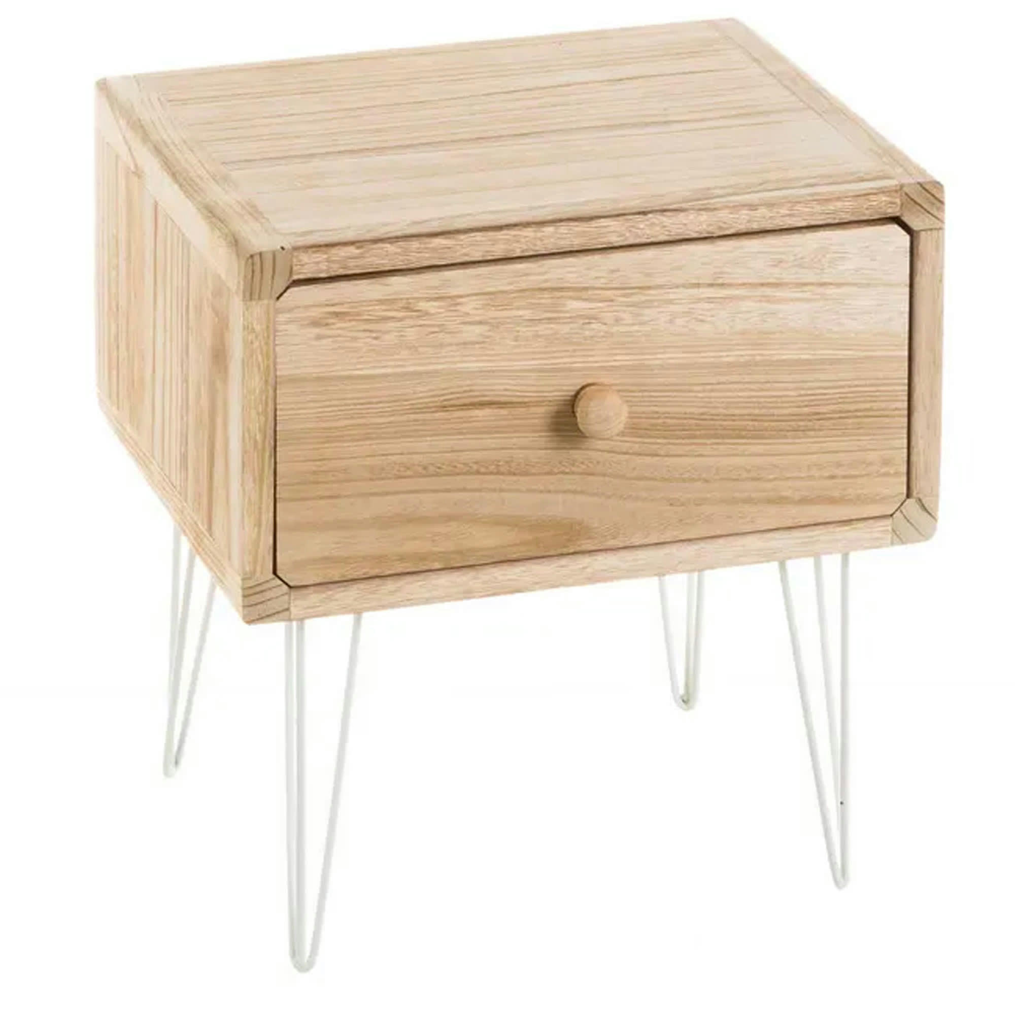 - Table de chevet en bois et pieds métal blanc 35x30x37cm