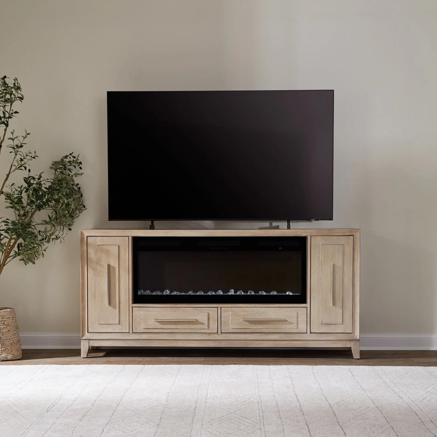Liberty Furniture Brentwood TV Entertainment Console Stand with Firebox 80 - Width 80 x Depth 19 x Height 34