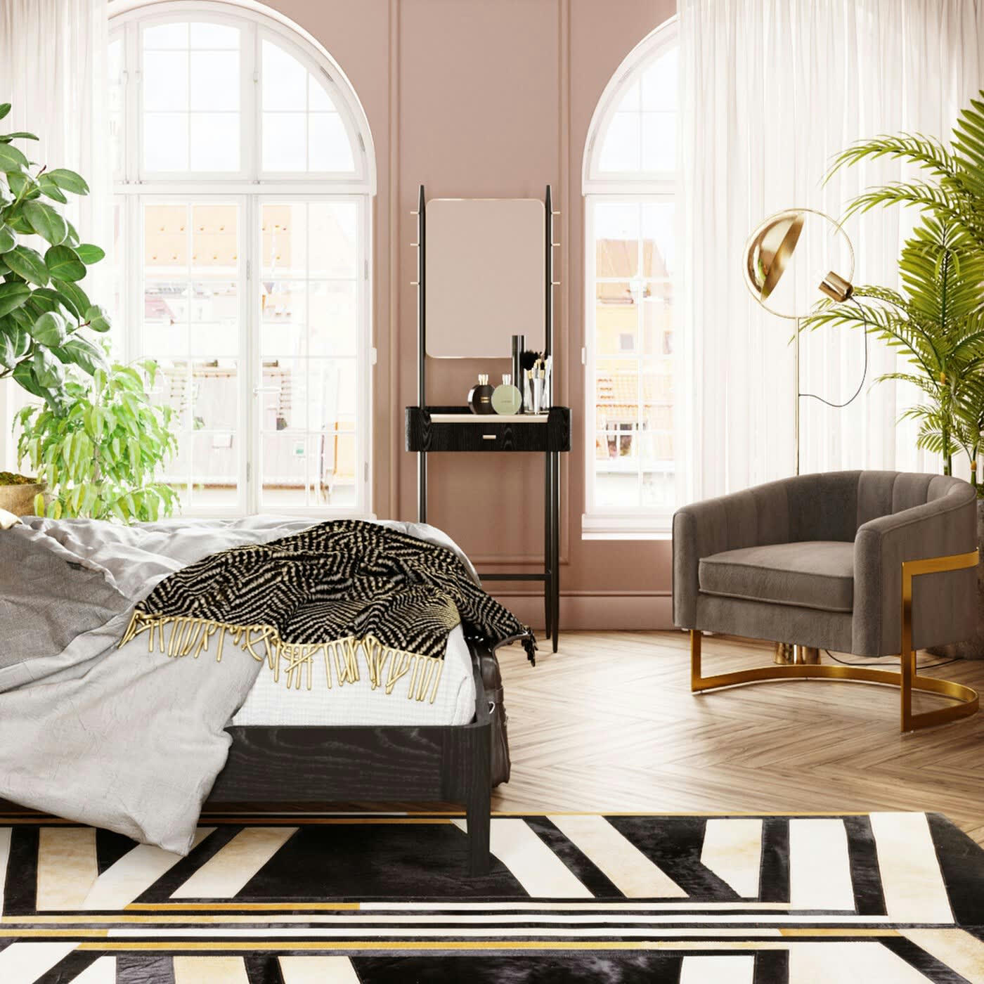 MILANO - Coiffeuse 1 tiroir avec miroir en peuplier et chêne brun