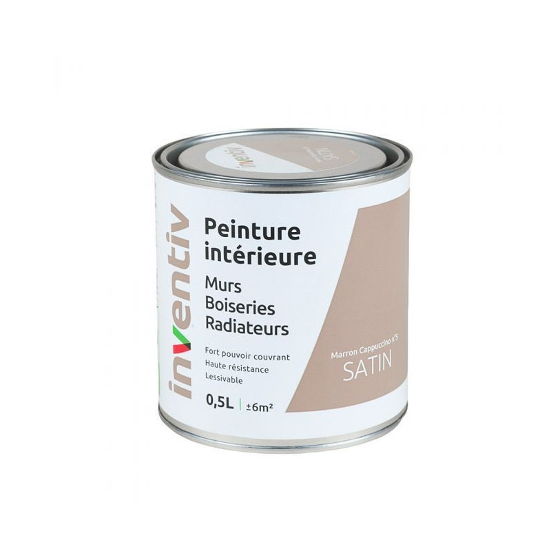Peinture pour mur boiserie radiateur Marron Chataigne n°5 satiné 0,5 L INVENTIV