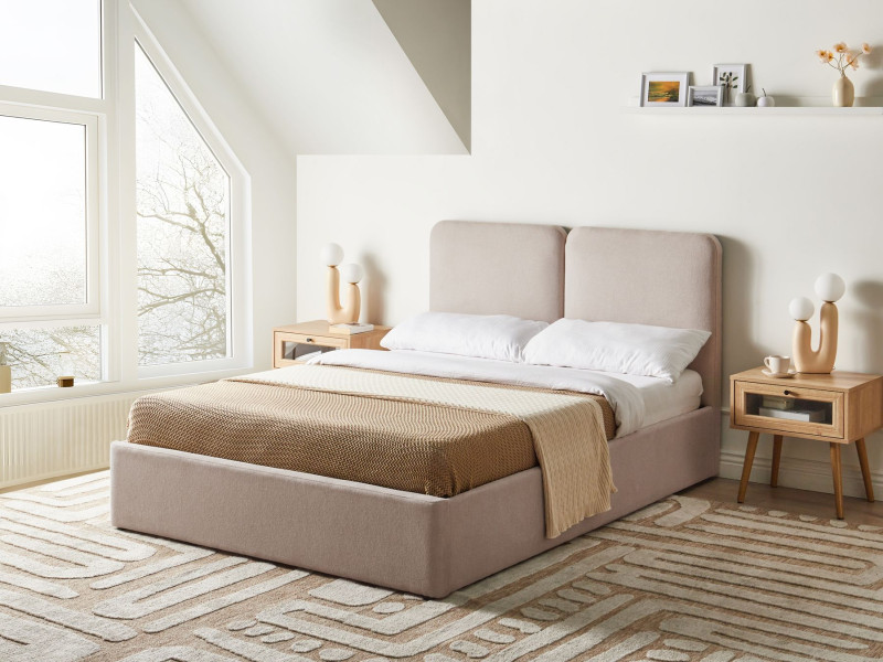 Łóżko z pojemnikiem materiałowe 140x200 cmbeżowe
