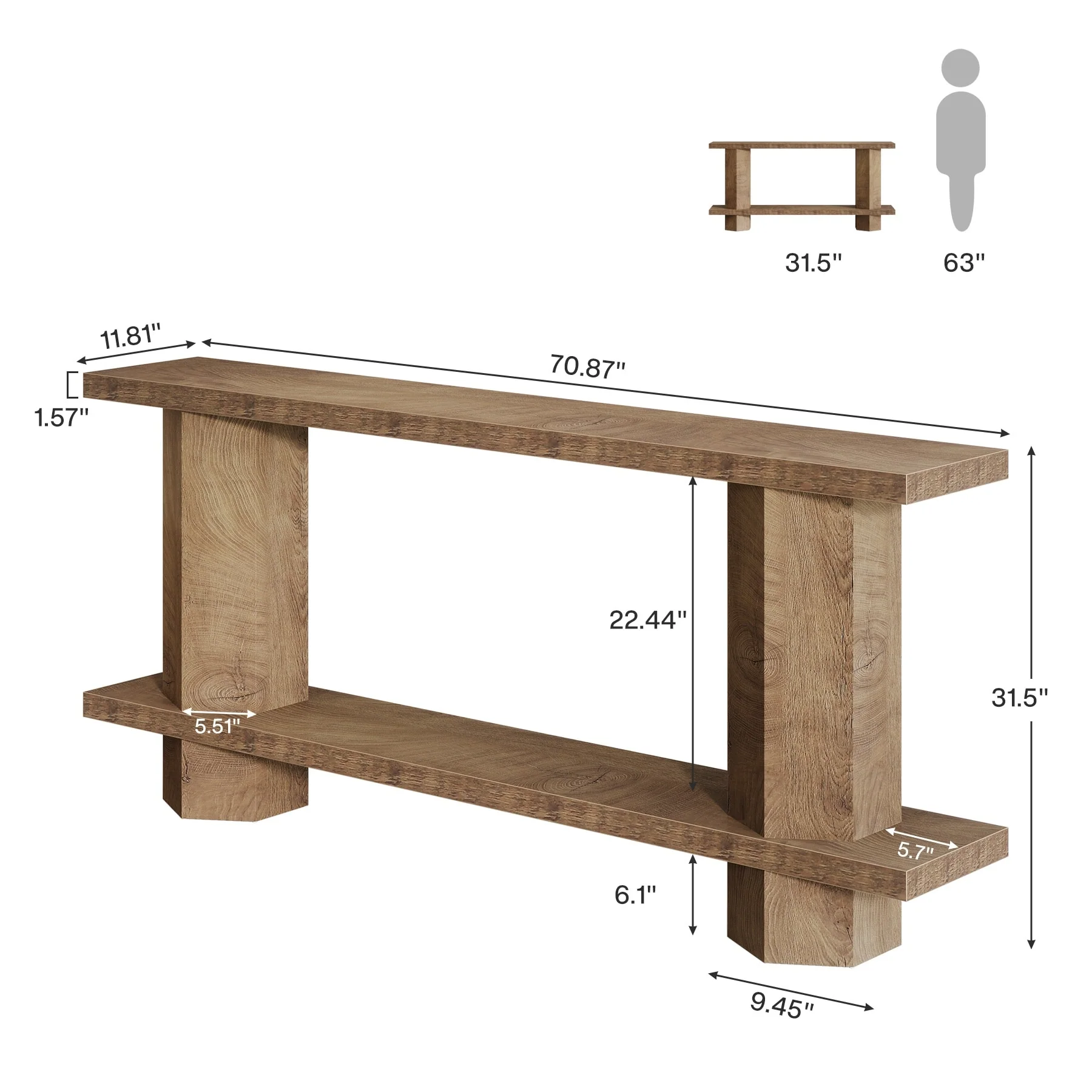 71'' Long Console Table for Entryway, Wood Sofa Table Behind Couch