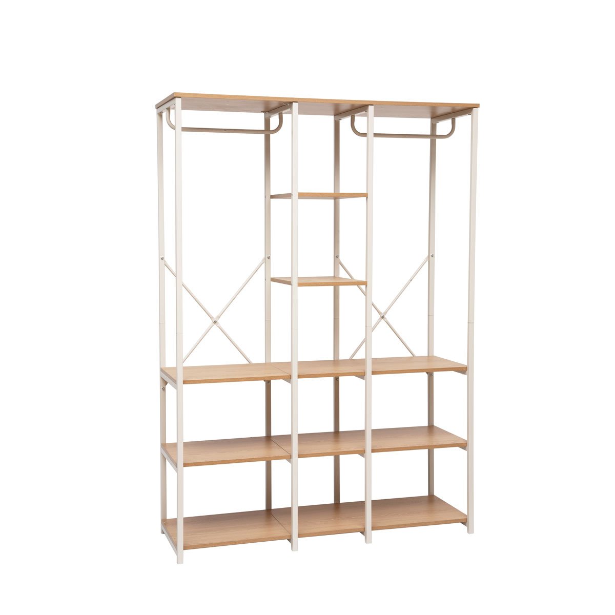 Roupeiro duplo de metal bege com prateleiras 170cm