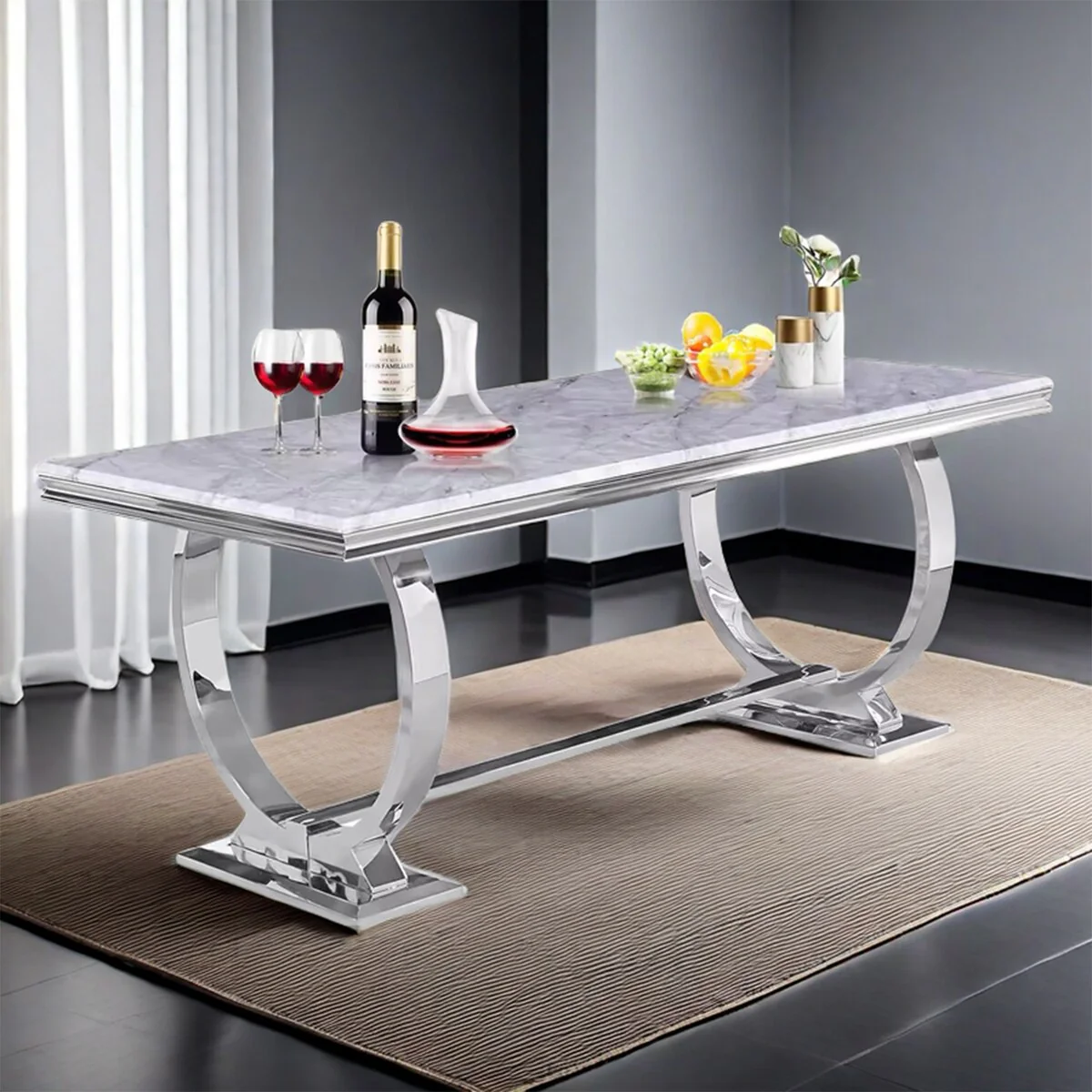 72 inch Rectangular Dining Table with U-Shaped Base