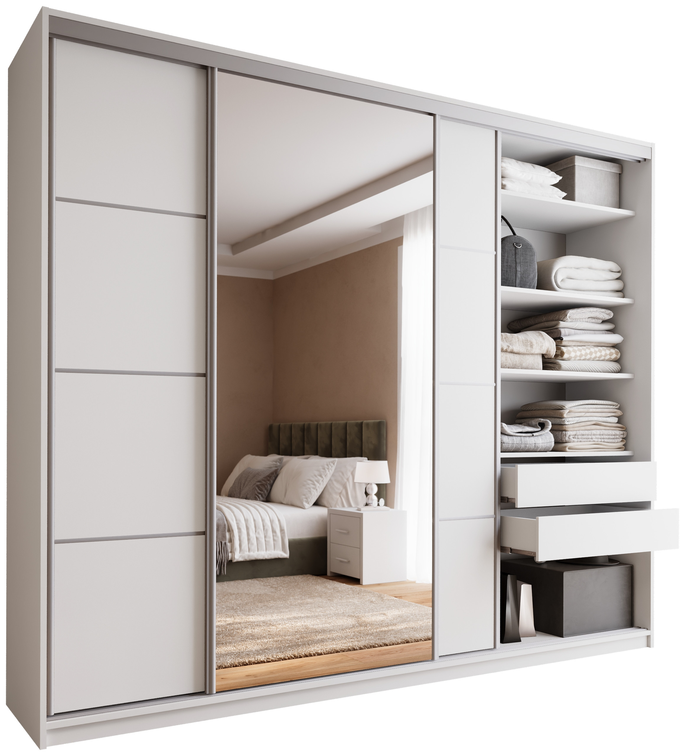 Biała szafa przesuwna z lustrem 280 cm TOP MAX