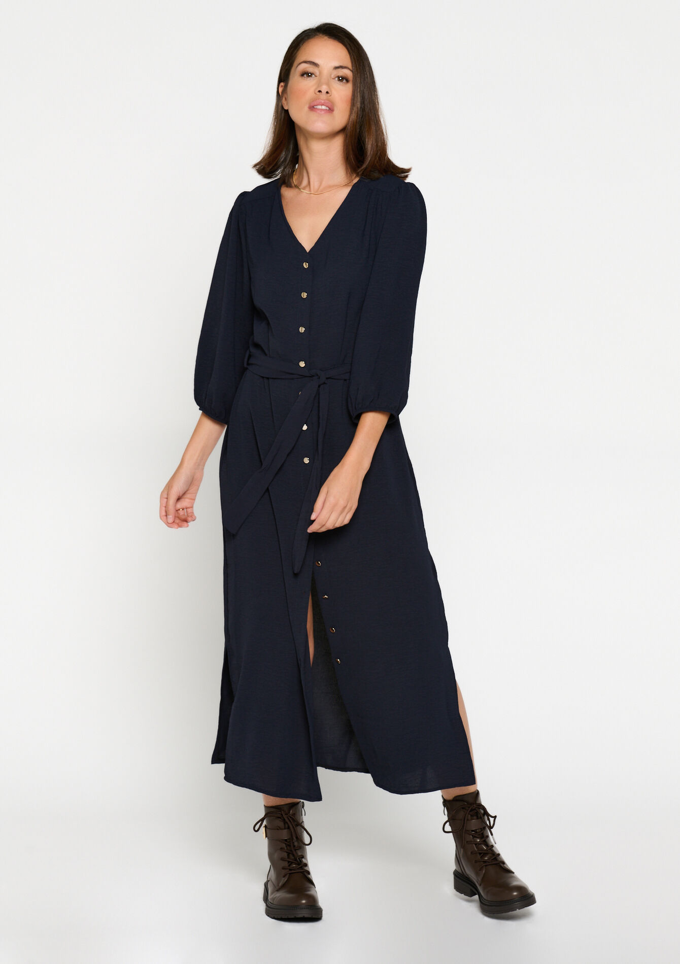 Midi-jurk in kreukstof