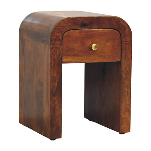 Artisan Furniture Bois massif Mini Darcy châtaignier table de chevet avec courbé Edges, 1 tiroir, marron foncé