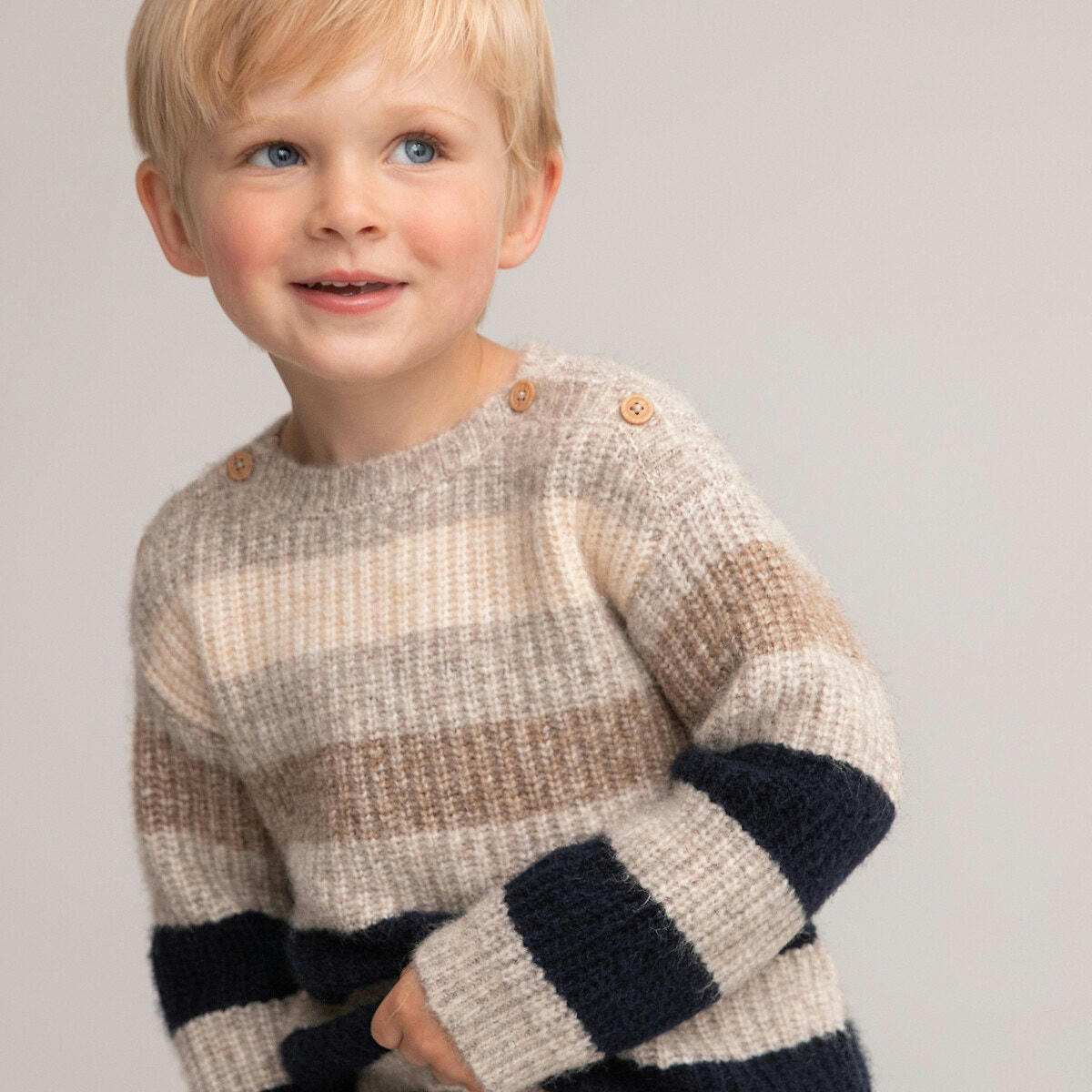 Pull rayé col rond, en fine maille
