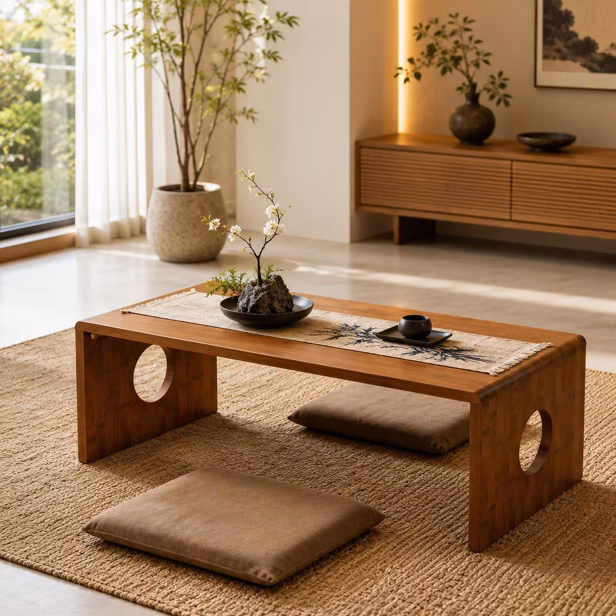 Folding Bamboo Coffee Table, Japanese Floor Desk, Portable Laptop Stand, Minimalist Home Decor