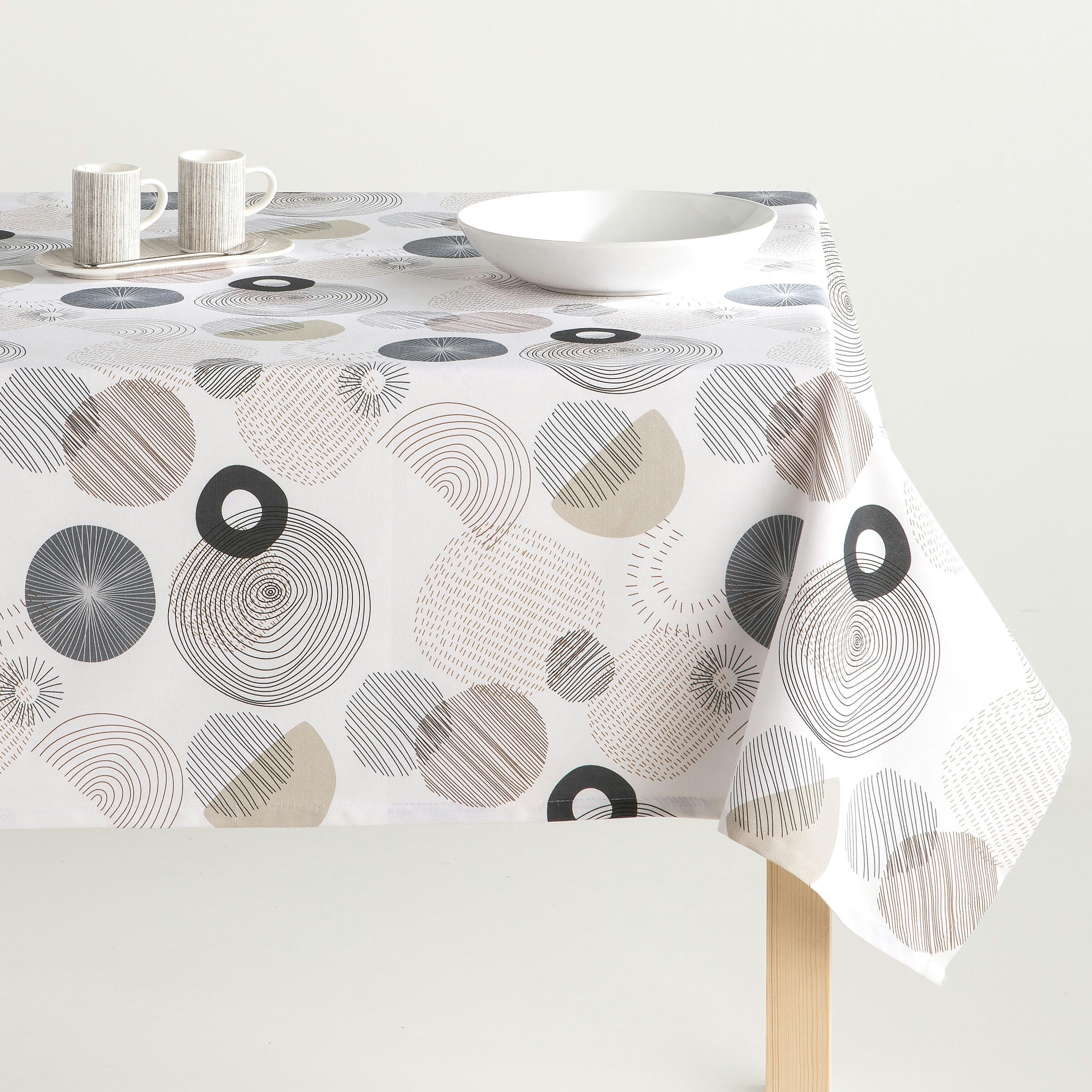 CALEB GRIS - Nappe en coton biologique antitâche imprimée multicolore 140x300 cm