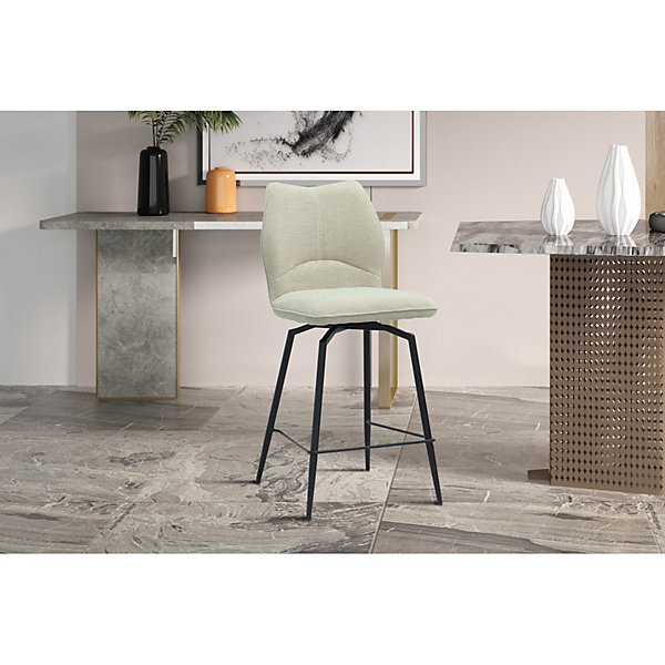 Chaise de comptoir pivotante CROFTTissu écruPieds en métal noirHauteur 103 cmStyle design/industriel