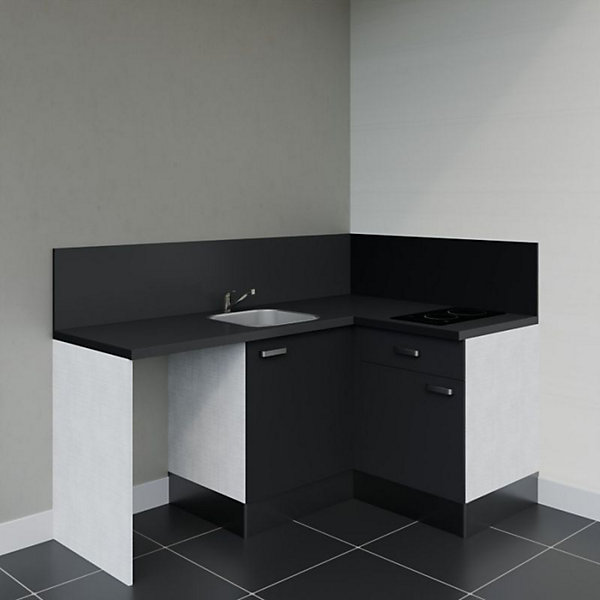Kitchenette KA01 - 128 cm - Façades : Noir - Plan de travail : Noir texturé - Crédences : Oui - Evier