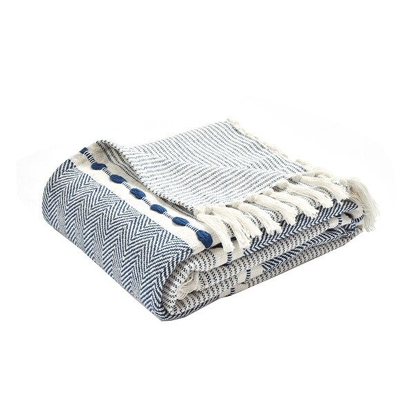 Lush Decor Herringbone Stripe Yarn Dyed Cotton Woven Tassel Throw Blanket