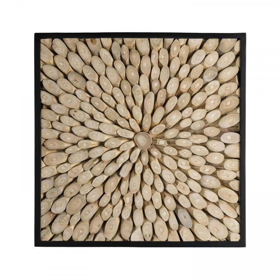 SUZY - Décoration murale carrée branches bois teck nature 60x60