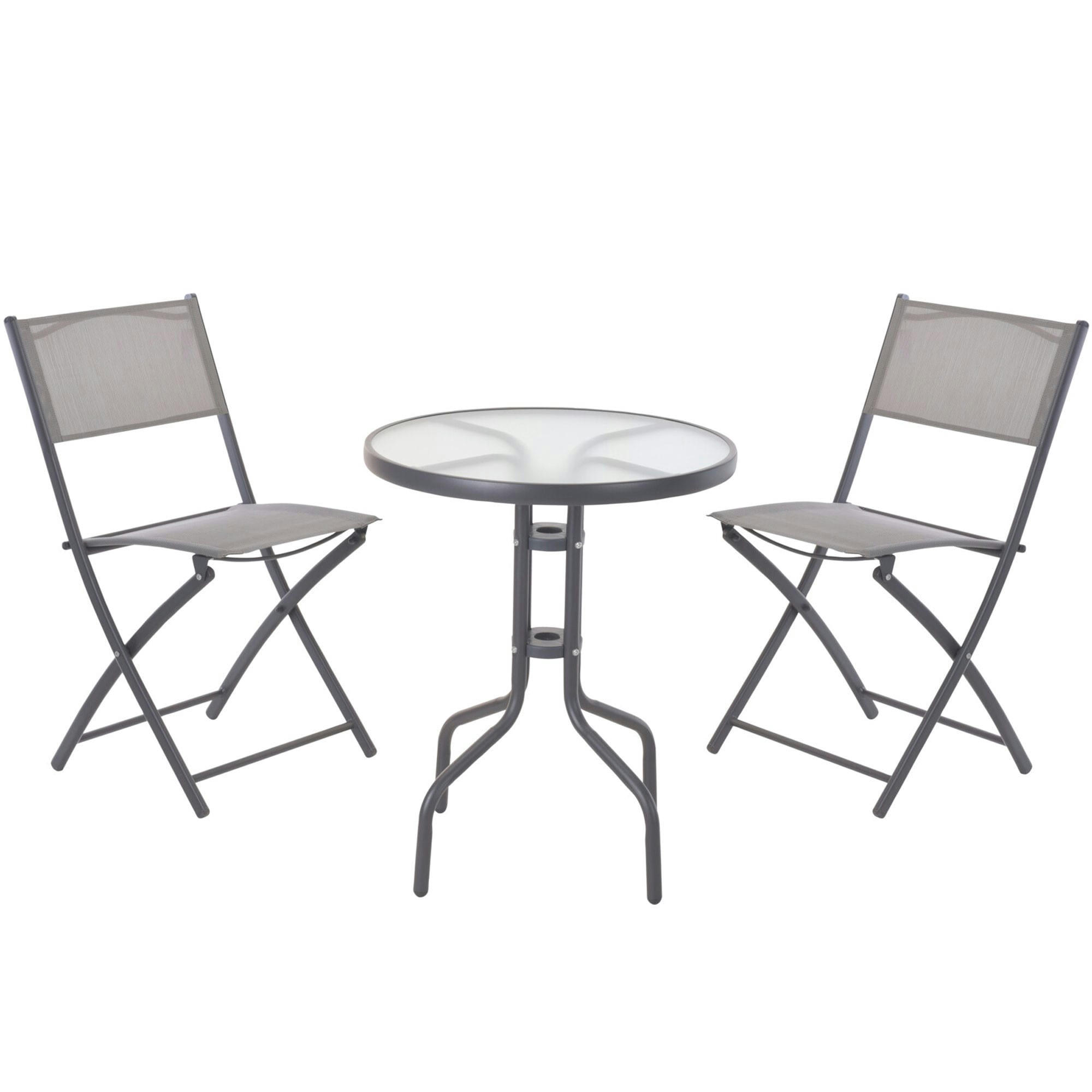 - Set table + 2 chaises de jardin pliable en métal gris