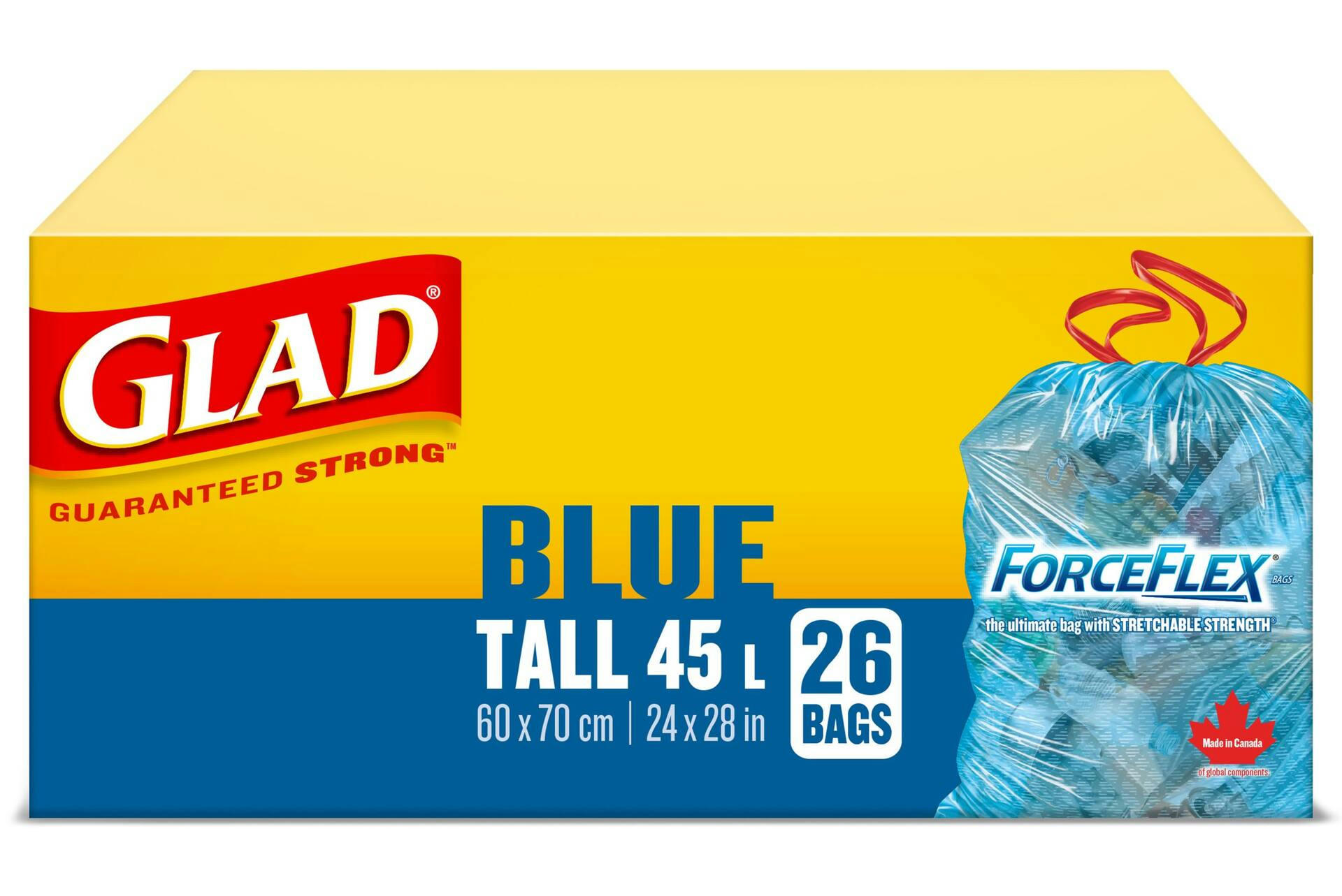 Glad Tall ForceFlex Drawstring Recycling Bags, 26-pk, Blue, 45-L