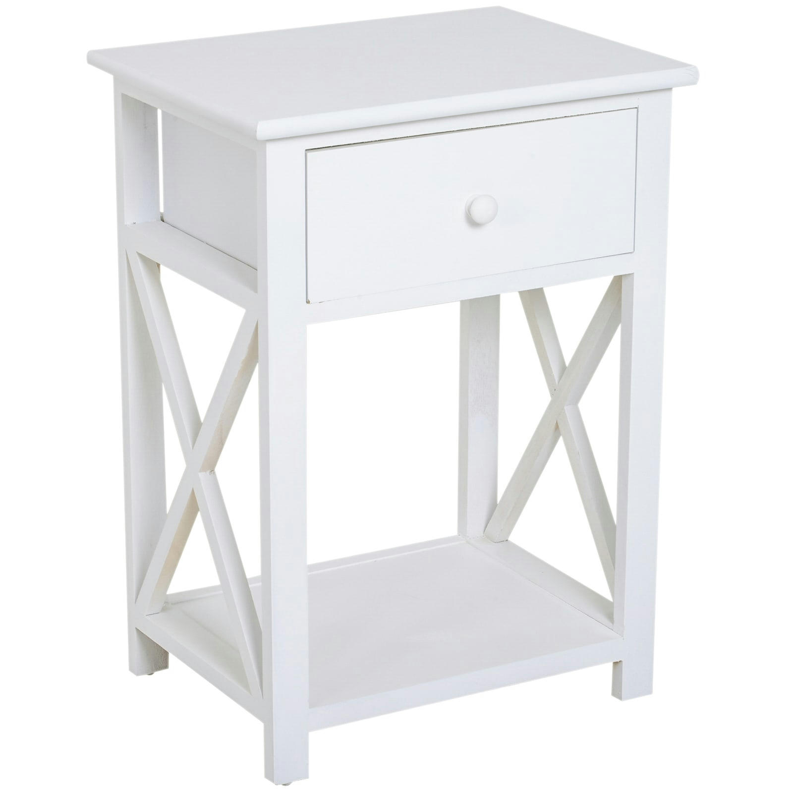 - Table de chevet style cosy croix latérales tiroir étagère bois