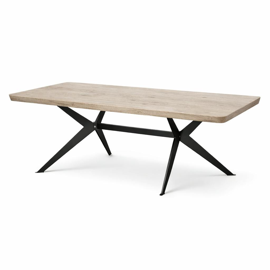 Table extensible chêne grisé bords biseautés pied graphique 240 cm PALERME