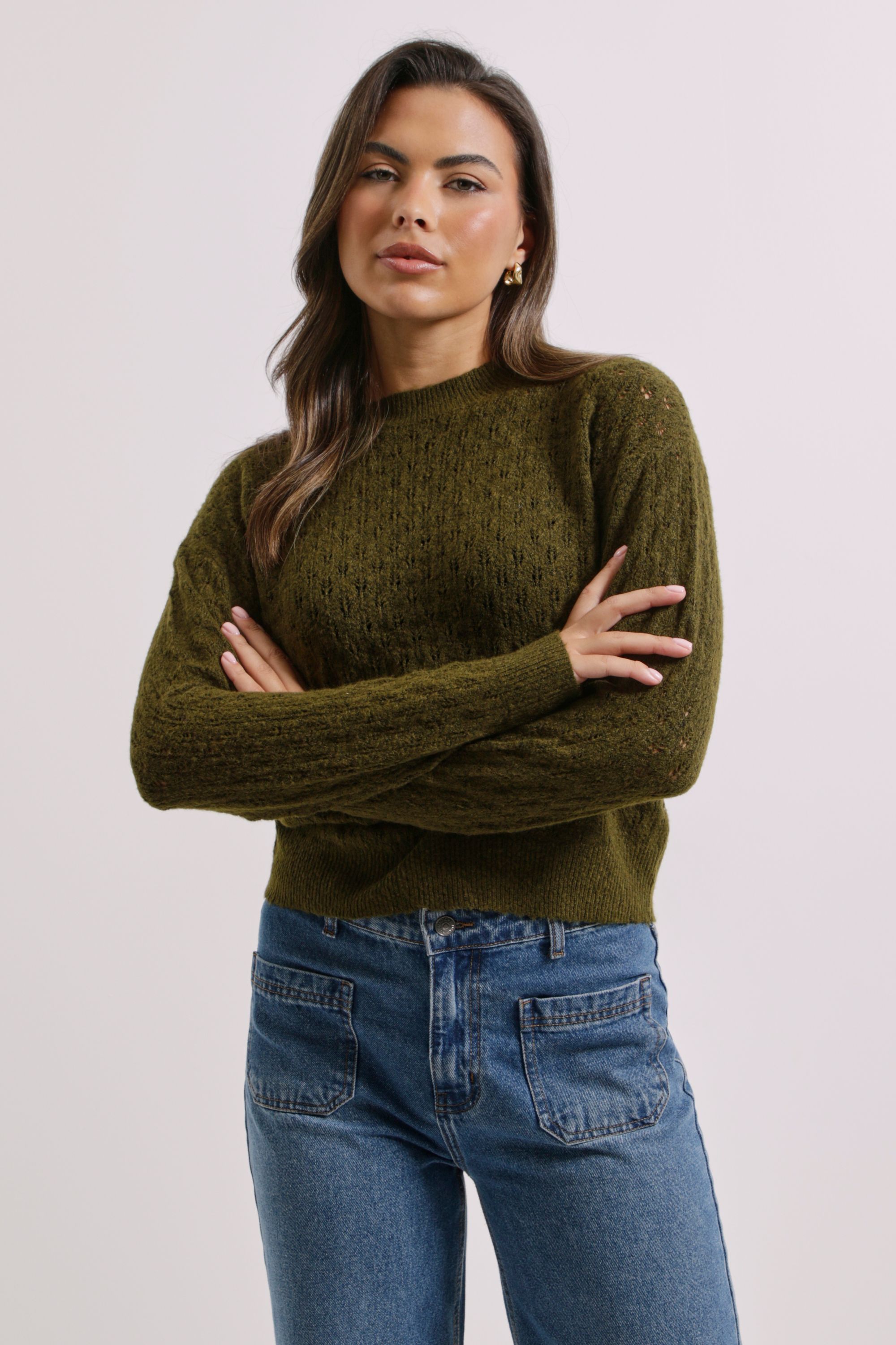 Dorothy Perkins Khaki Pointelle Jumper