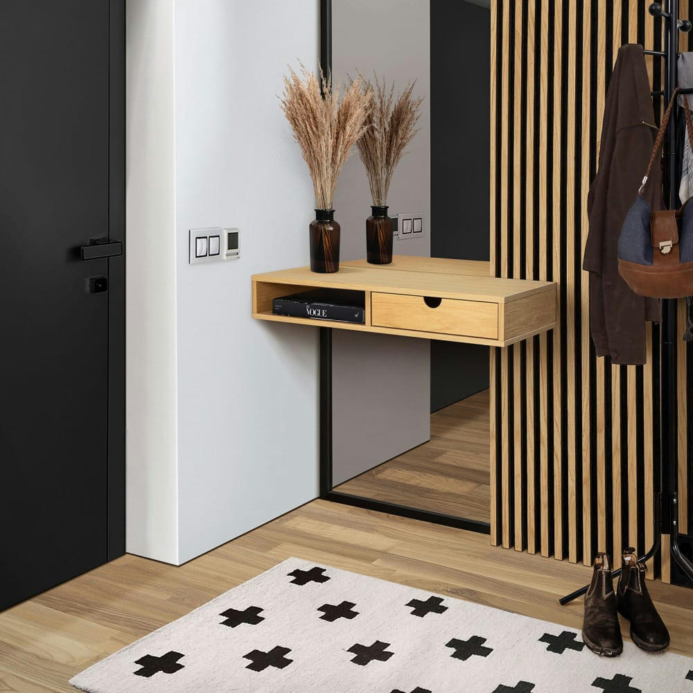 FARSTA - Console murale 1 tiroir, 1 niche bois clair