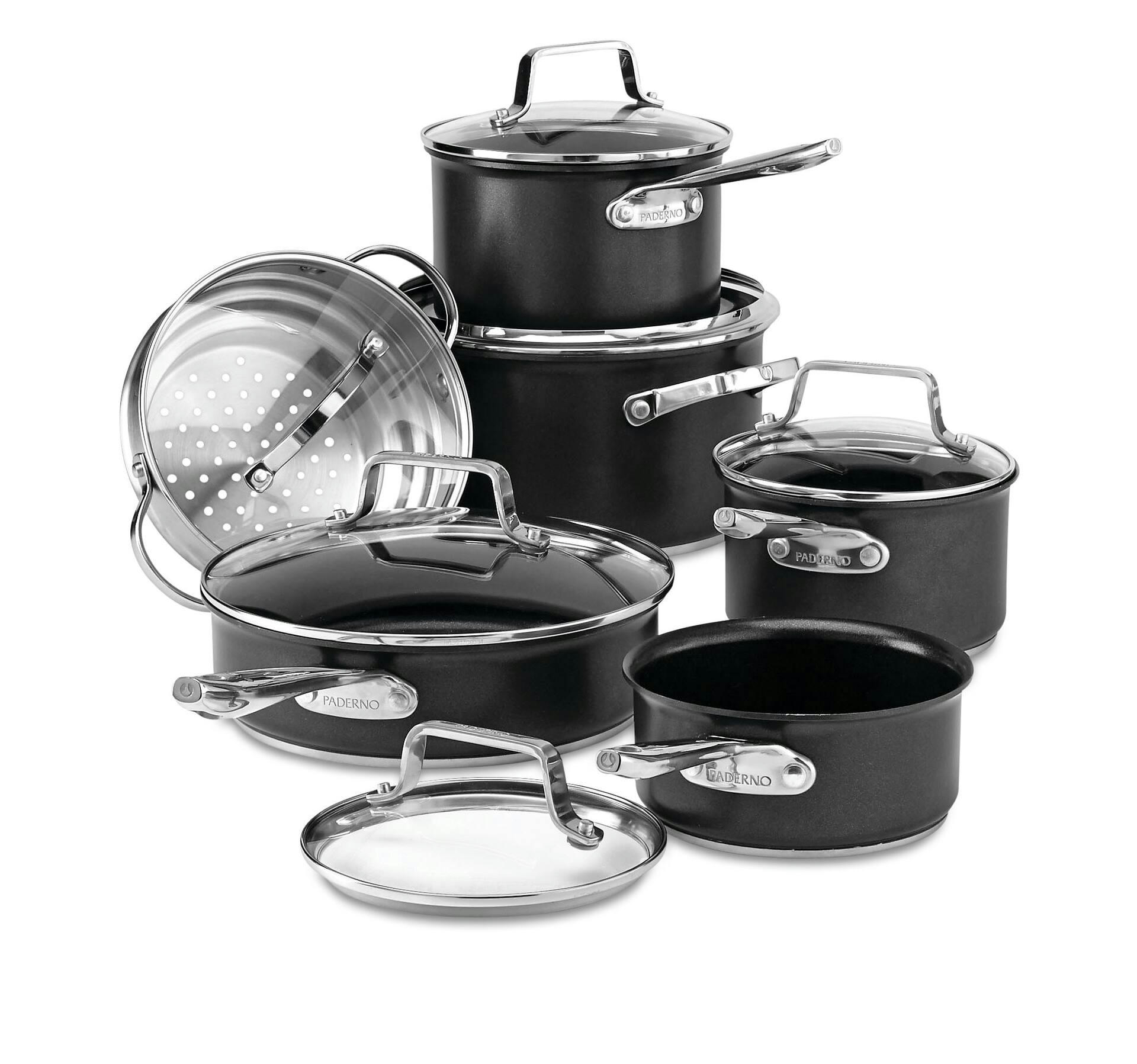 PADERNO Hard Anodized Cookware Set, Non-Stick, PFOA-Free, Dishwasher & Oven Safe, 12-pc