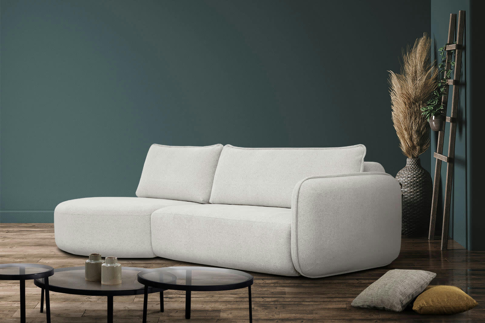 IPSUM - Canapé d'angle gauche 3 places avec l'île tissu écru