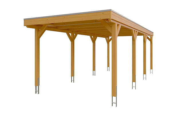 Carport SKAN HOLZ Grunewald 321 x 796 cm planches de toit et EPDM, traitement coloré chêne clair