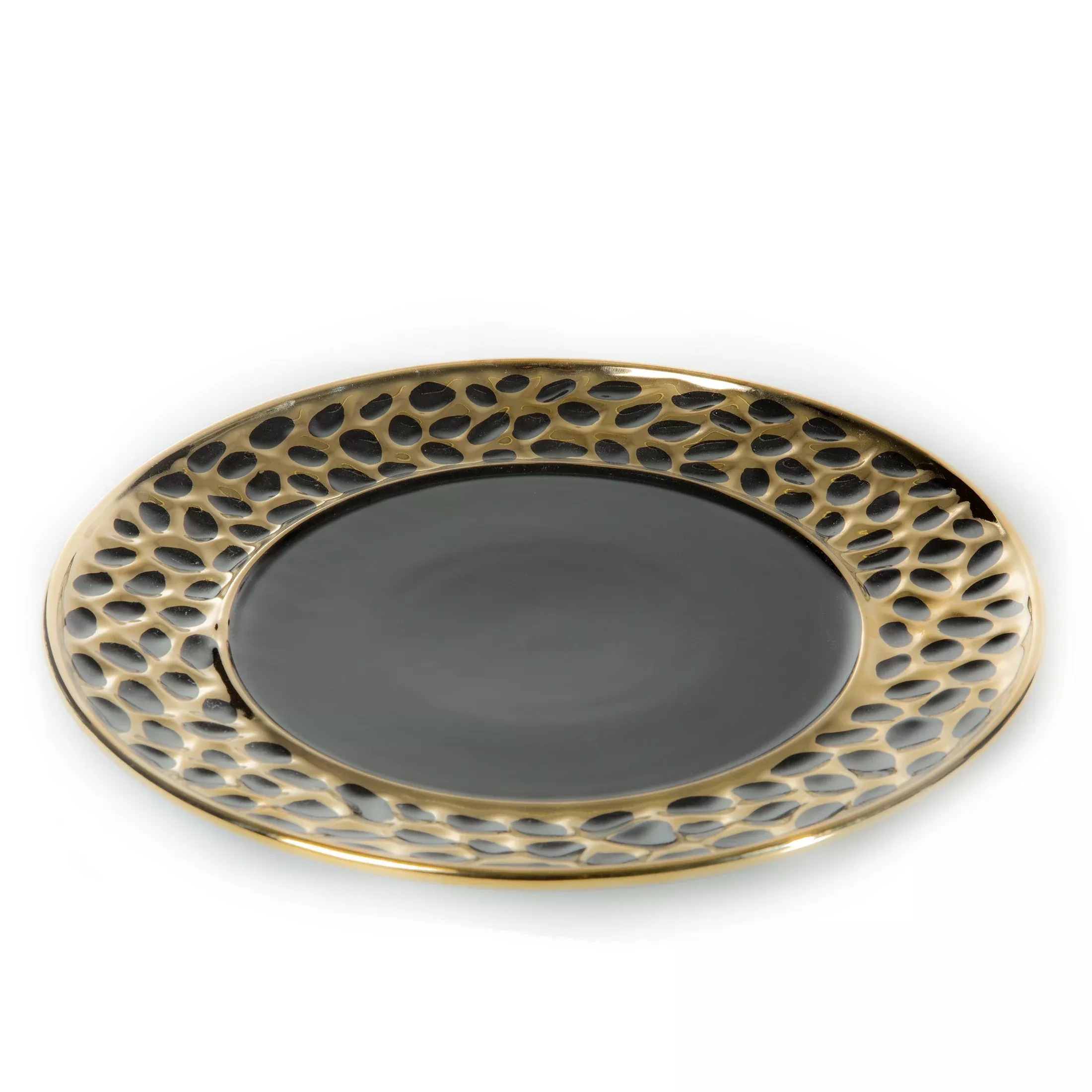 Patera ceramiczna dekoracyjna czarno-złota okrągła średnica 30x2 cm MADLEN