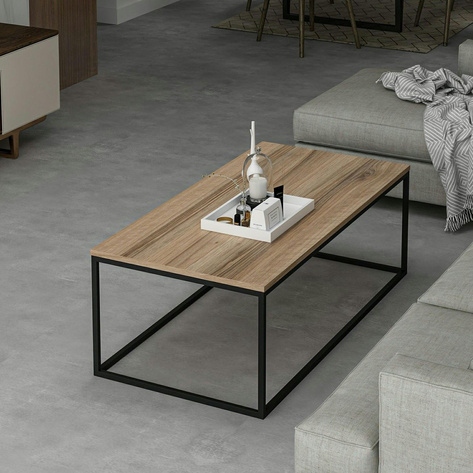 Table basse rectangulaire minimaliste effet noyer JENA