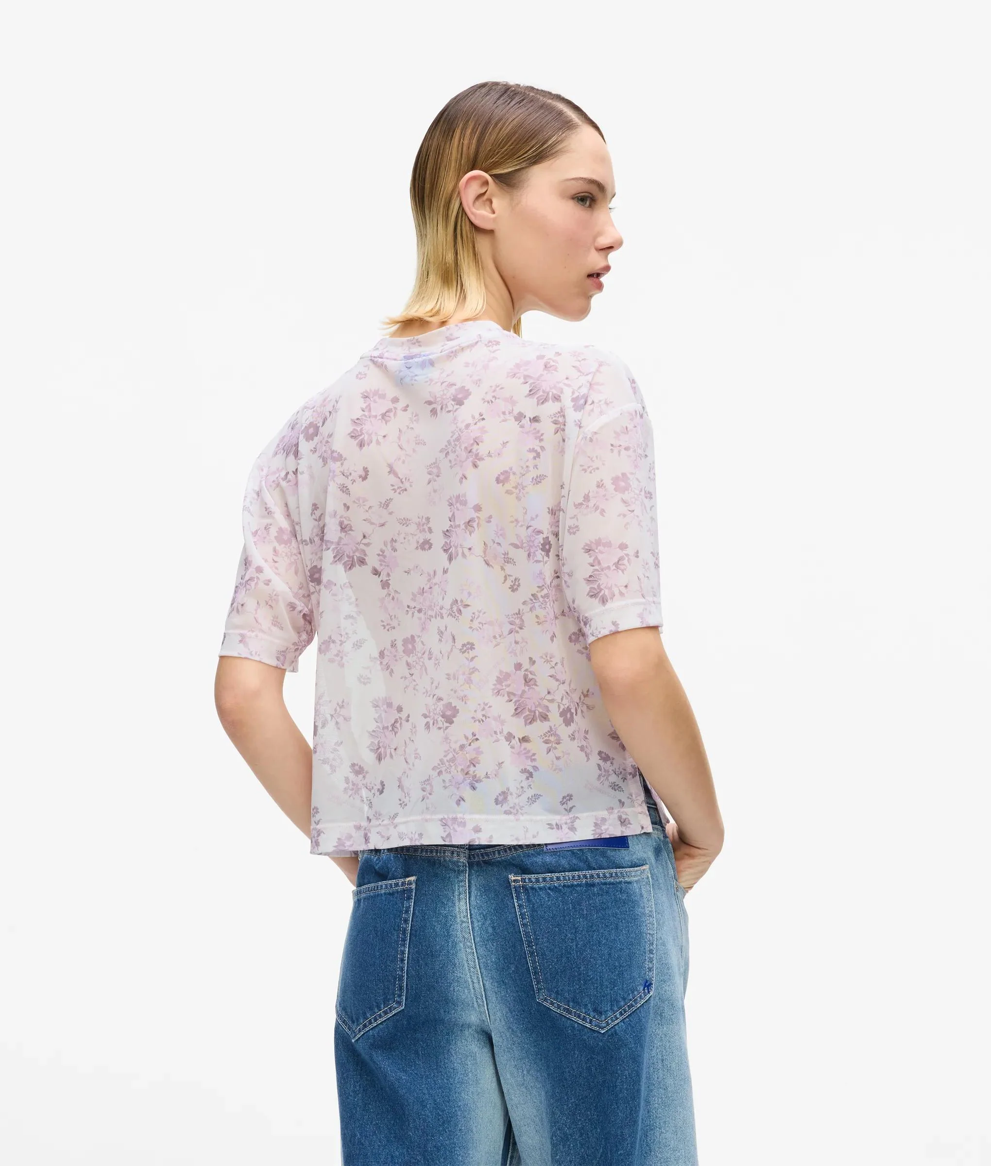 T-shirt à manches courtes en maille à motif floral