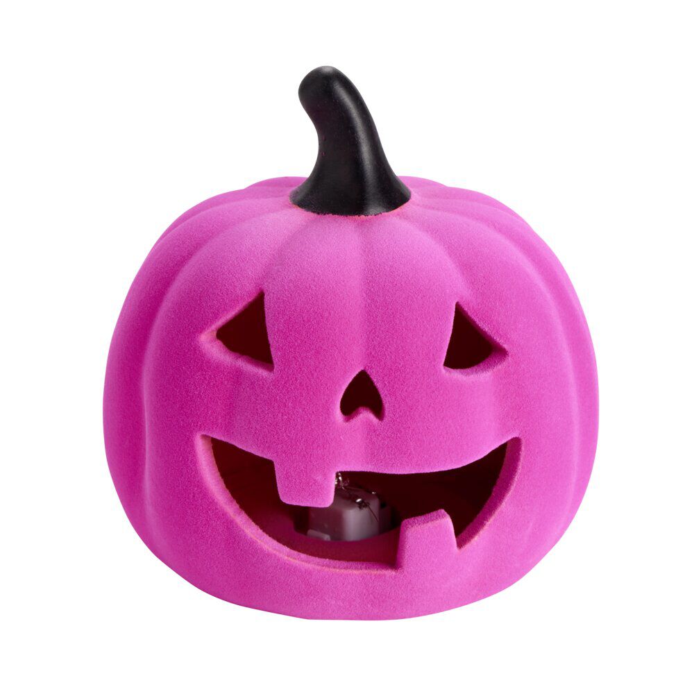 Décoration velours Halloween citrouille rose Ø14,5xH15cm