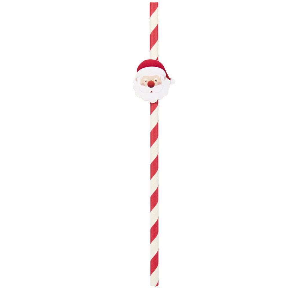 Paille papier X15 pcs rayé Père No&euml;l H25 cm rouge et blanc