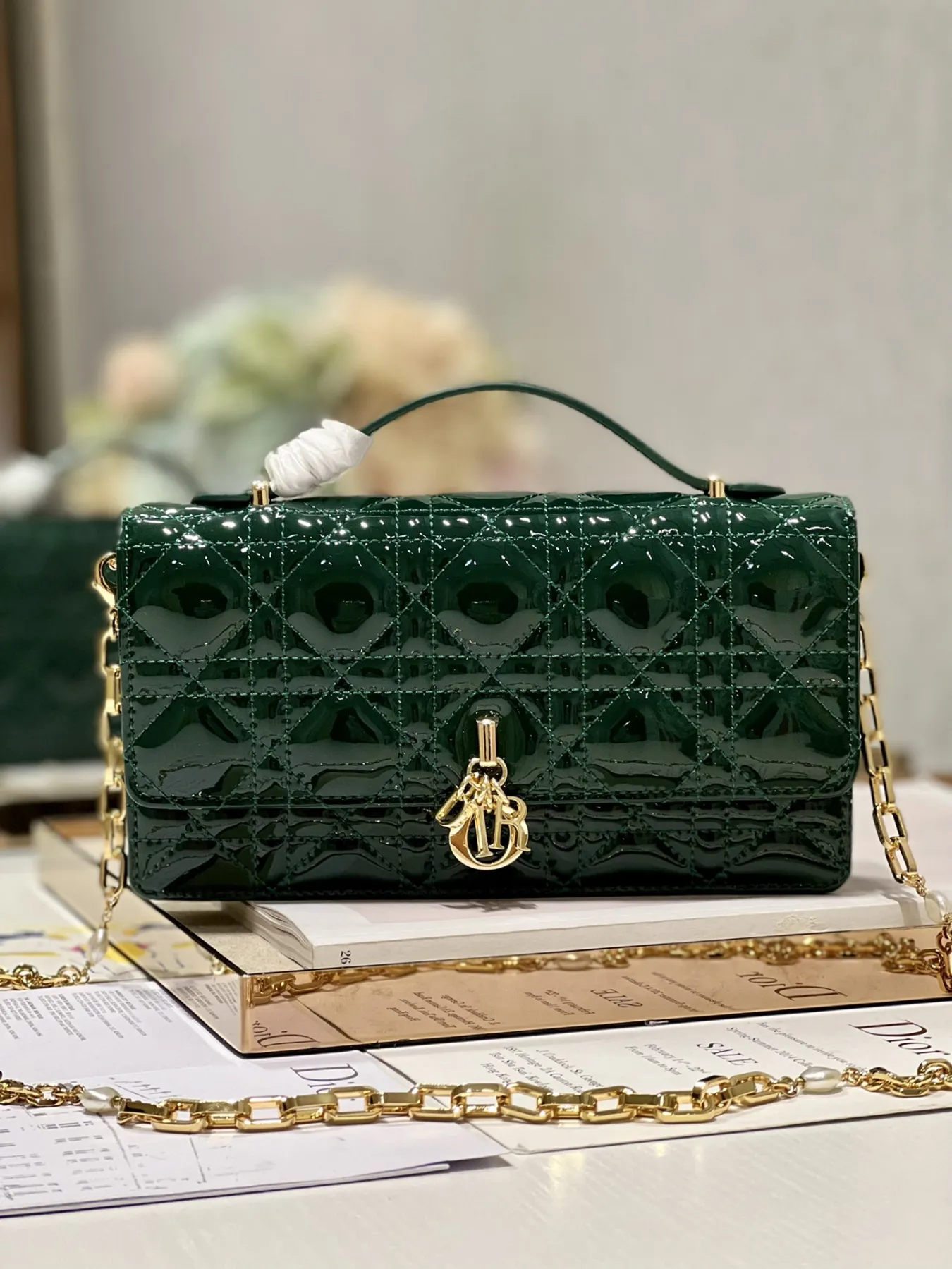 Dior Miss Mini Bag Rose Pine Green Patent Cannage Calfskin