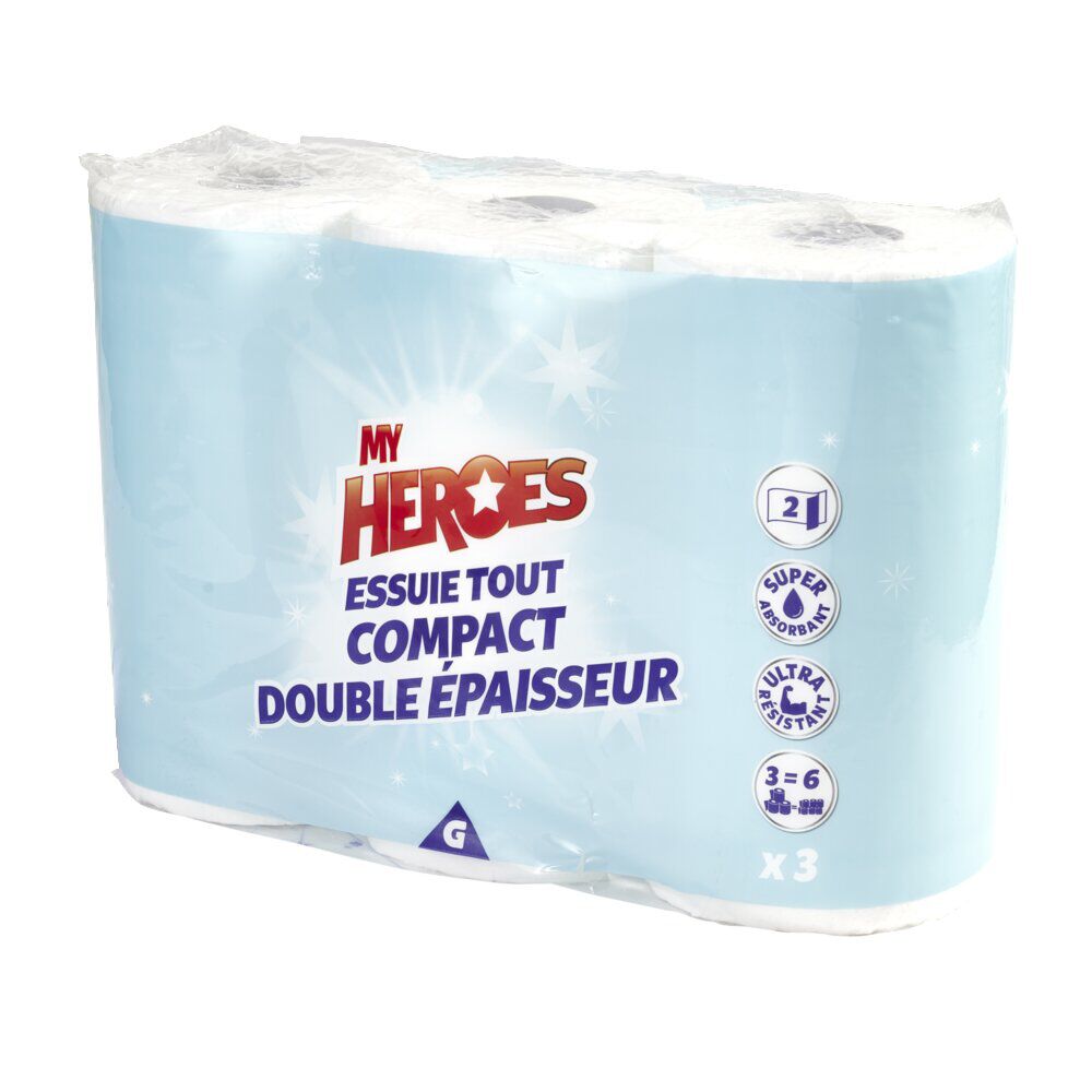 Essuie tout compact double épaisseur x 3