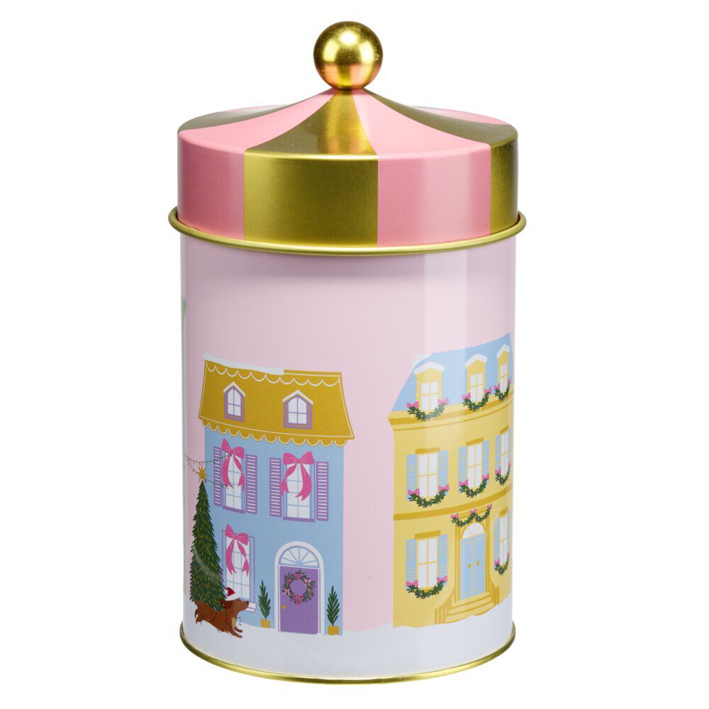 BoÎte alimentaire ronde avec couvercle forme carrousel avec bouton doré Ø13XH10 cm