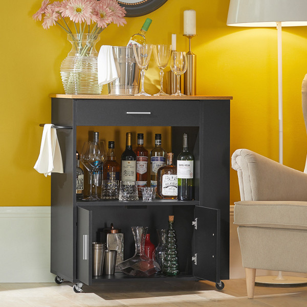 SoBuy Wózek kuchenny z szufladą Czarny 75x46x88cm Funkcjonalny FKW113-SCH