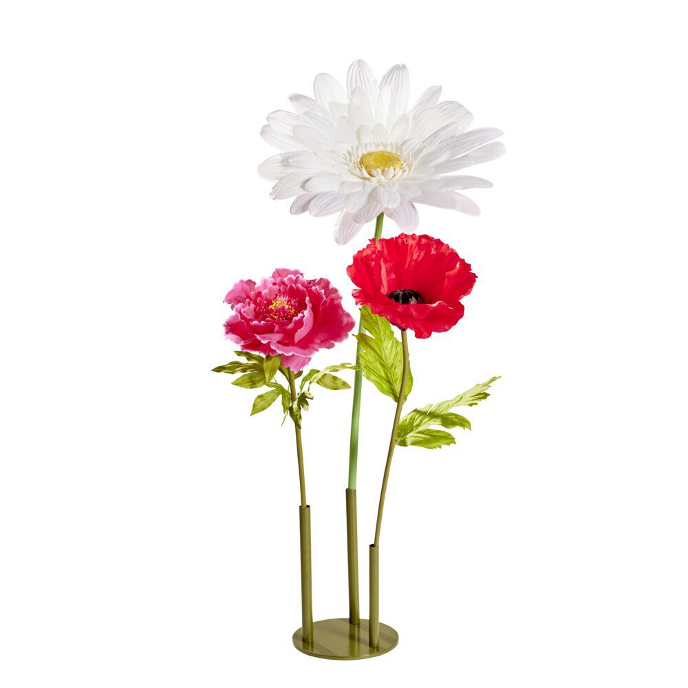 Socle repose-fleur 3 tiges métal vert olive Ø29,5xH40,5cm