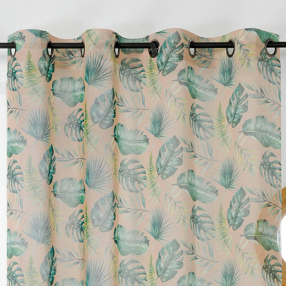 - Voilage tamisant imprimé mini végétaux polyester beige 150x260 cm