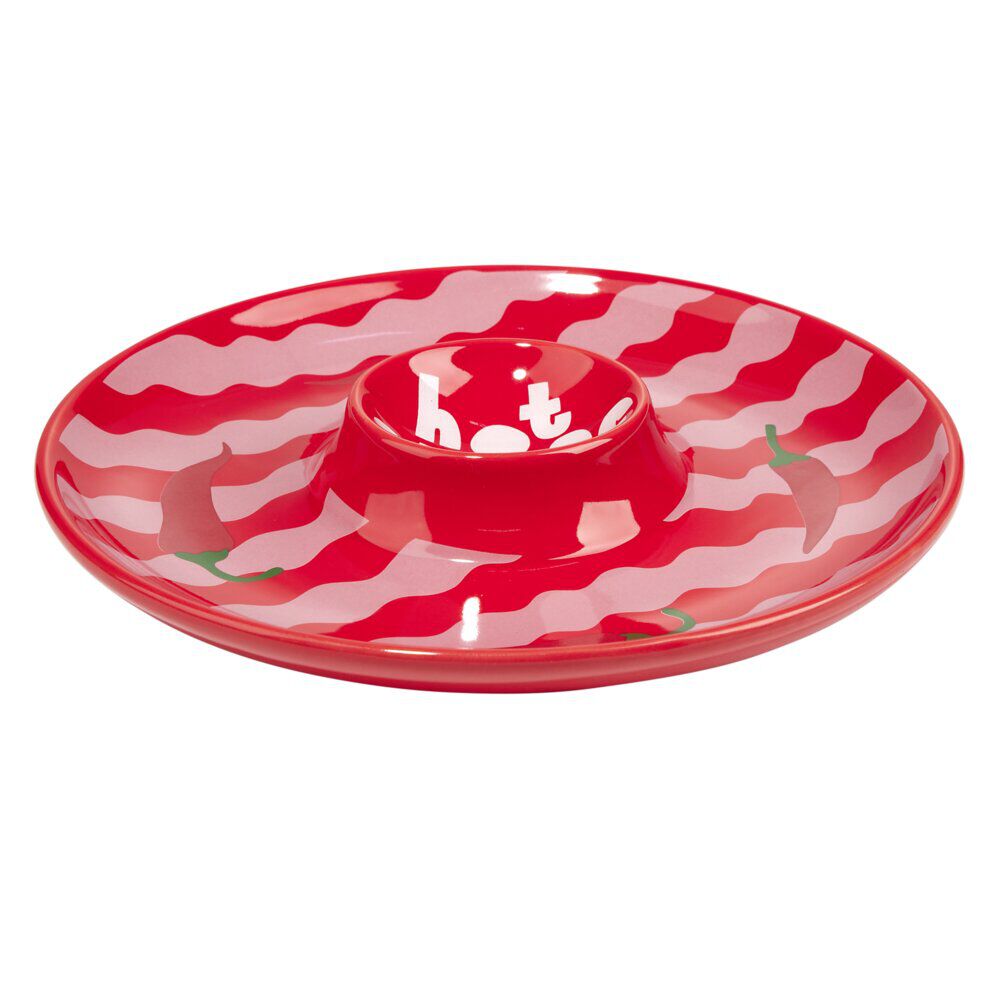 Assiette de présentation dolomite compartiment sauce motif piment Ø24cm (2 modèles)