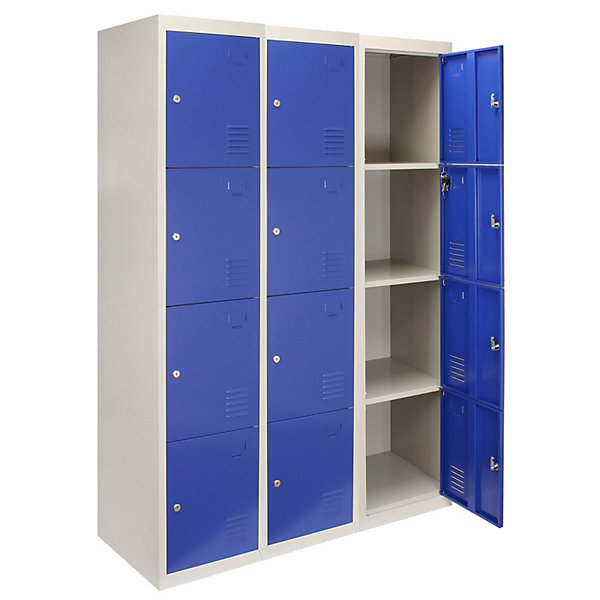 Lot de 3 Casiers de Rangement de 4 Portes en Acier Bleu